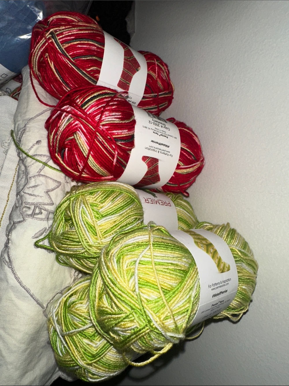 Premier Home Accents Variegated Yarn Duo in Red and Lime Green bundle